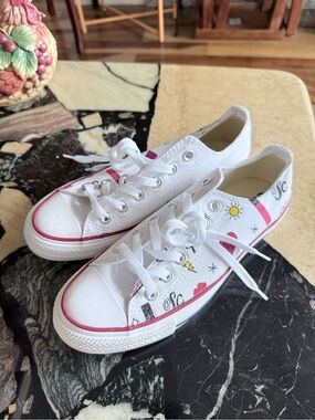 Converse White Low-Top Sneakers with Pred Trim and Doodle Accents
